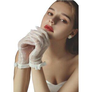 Women's Lvory Floral Short Ruffled Lace Design Gloves Wedding Party Accessories